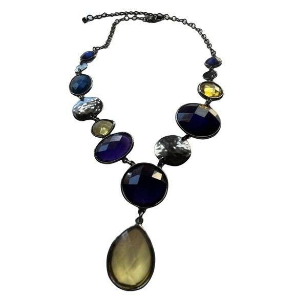 Chico's Necklace Gun Metal Tone with Multi Colored Cabochons - Picture 5 of 10